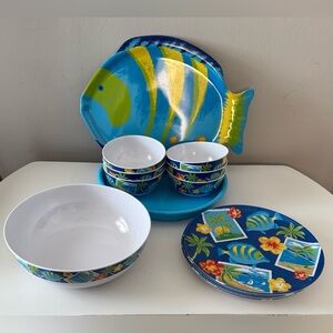 Tropical Fish Design Melamine Dinnerware Set for 6.